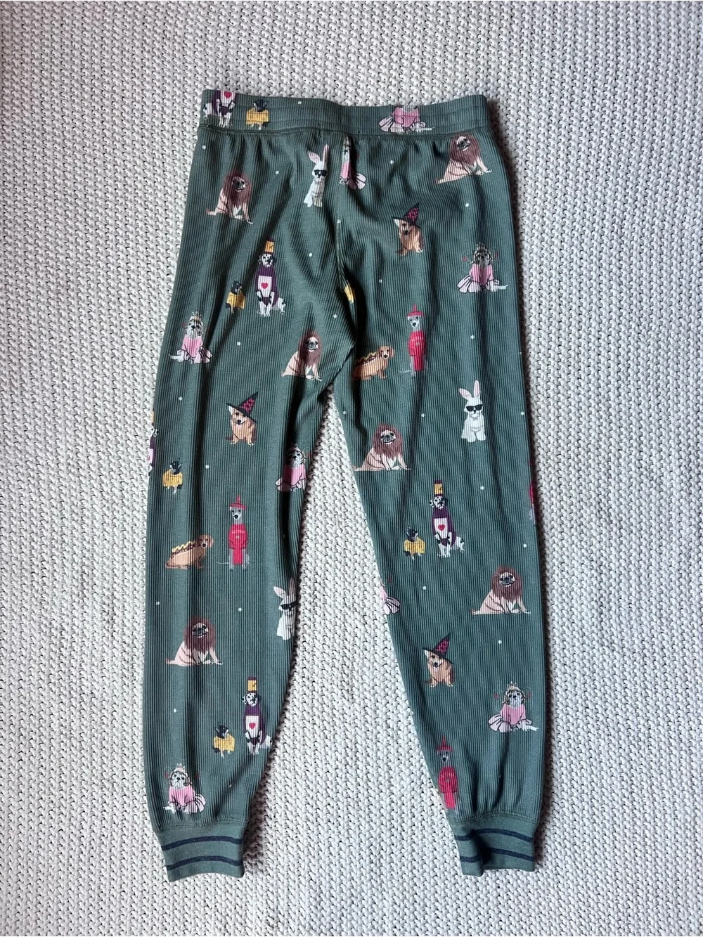 PJ Salvage My Boo Long Sleeve Ribbed Pajama Set Olive Green Cute Puppy Dog Sz XS